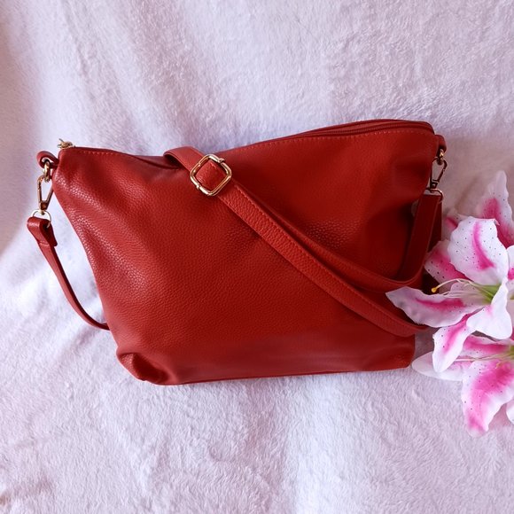 Rust Color Vegan Leather Shoulder Crossbody Bag - Picture 1 of 10